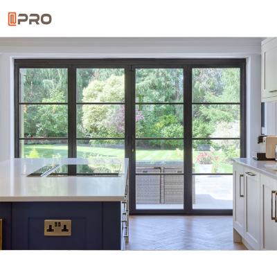 China Black Thermal Break 48 Inches Exterior French Doors With Opaque White Glass Hinged Front French Door en venta