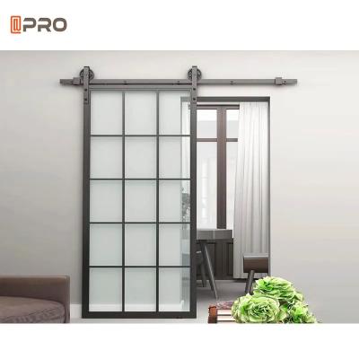 China Manual Modern Interior Doors Hidden Track Mirrored Aluminum Tempered Glass Sliding Barn Door zu verkaufen