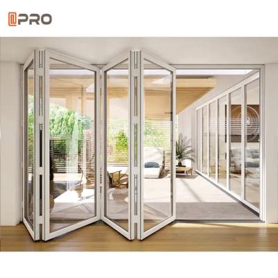 China Aluminium Glass Patio Outdoor Sliding Door Vertical Bi Folding Doors for sale