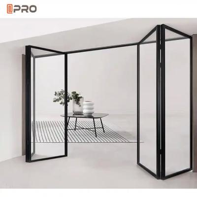 China Cuadros de aluminio modernos Puerta de carpeta de doble acristalamiento Interior Puerta de vidrio plegable Puerta biplegable en venta