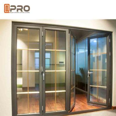 China Horizontal Aluminum Folding Doors For Kitchen With Double Tempered Glass folding doors with mosquito net for sale
