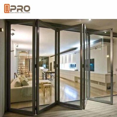 China Aluminium Exterior Patio Folding Doors Grey Color Thermal Break Double Glass commercial accordion folding doors double for sale