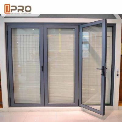 China Powder Coating Grey Aluminum Folding Doors With Double Glass Water Resistant custom folding door mdf folding door for sale