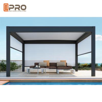 China Waterproof Automatic Aluminium Opening Louvre Roof Pergola With Side Screens for sale