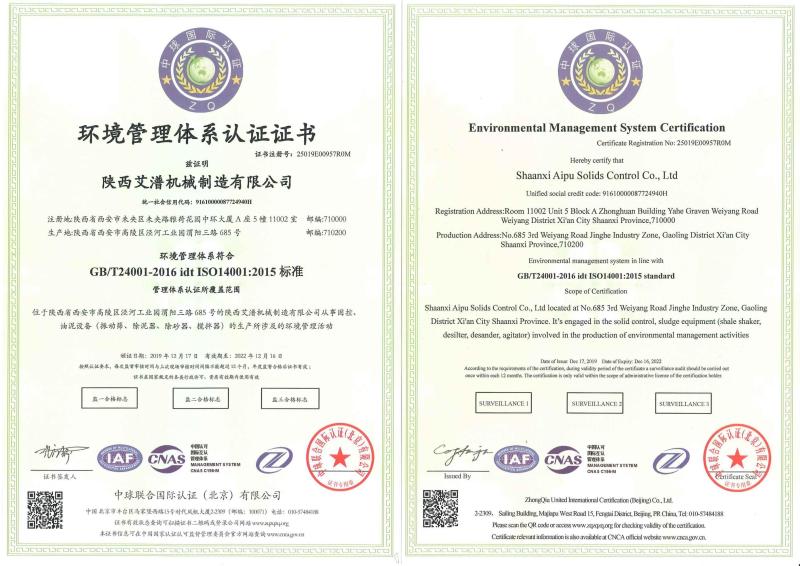 ISO14001:2015 - Shaanxi Aipu Solids Control Co., Ltd