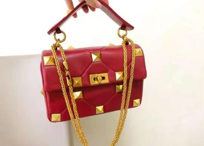 China Handhold Gold Rivet Leather Luxury Chain Bag Rhomboid Pattern for sale