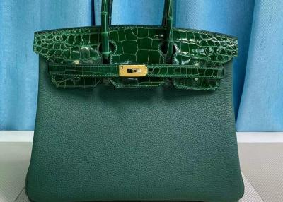 China Emerald Crocodile Skin Bag , Metal Buckle Alligator Skin Handbag For Women for sale