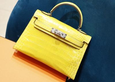 China Womens Handhold Yellow 22cm Crocodile Skin Bag With Square Shape for sale