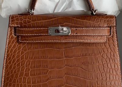 China Square Crocodile Skin Bag , Yellowish Brown Crocodile Skin Handbag for sale