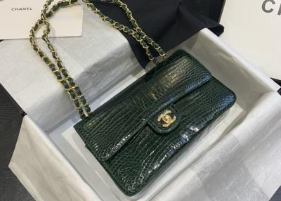 China Classic Style Green Croc Crossbody Bag , 25.5cm Crocodile Skin Shoulder Bag for sale