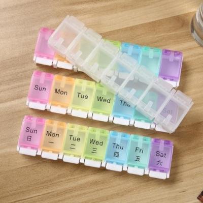 China Transparent Plastic 7 Day Medicine Pill Organizer Box with Button for Business for sale