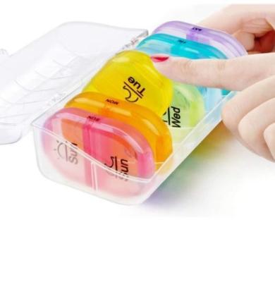 China Rainbow Colourful 7 Day Weekly Plastic Tablet Travel Pill Storage Box with Printing for sale