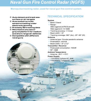 China Monopulse Naval Gun Fire Control and Tracking Radar System NGFS for sale