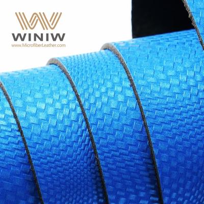 China Material de tejido superior de cuero de microfibra azul falso para zapatos en venta