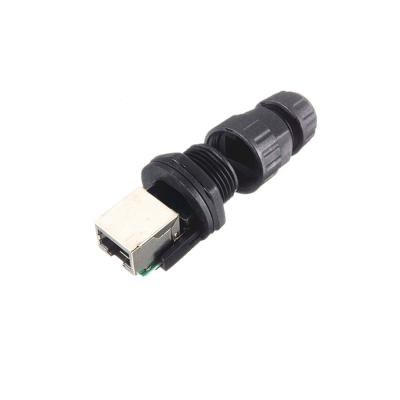 China IP67 Waterproof RJ45 M19 Socket Cable Connector Front Panel Mount Right Angle for sale