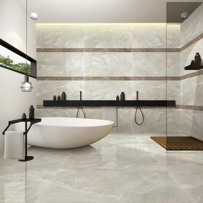中国 薄い灰色の石造りの一見の浴室のタイル、反スリップに床を張る磁器のタイル 販売のため
