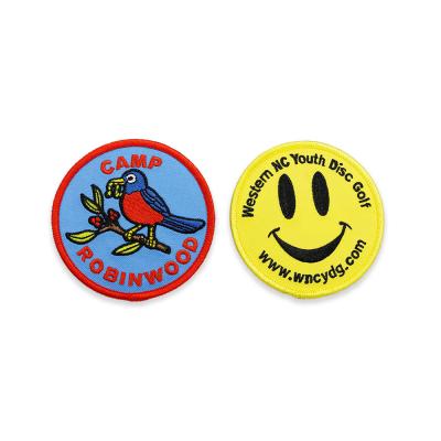 China 100% Embroidered Custom Logo Patches Smiley Face Iron On Patch Jackets Hats for sale