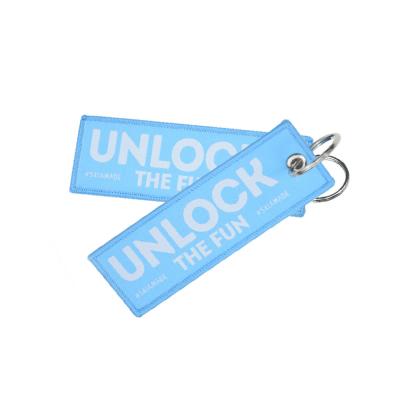 China Brand Logo​ Embroidered Key Chain Merrowed Woven Yarn Material for sale