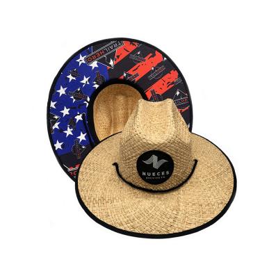 China 11.5cm Wide Brim Patch Straw Hat Woven Raffia Grass For Surfing for sale