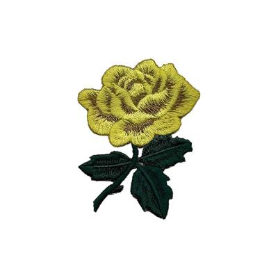 China Heat Press Rose Flower Embroidered Hat Patches With Iron On Backing for sale