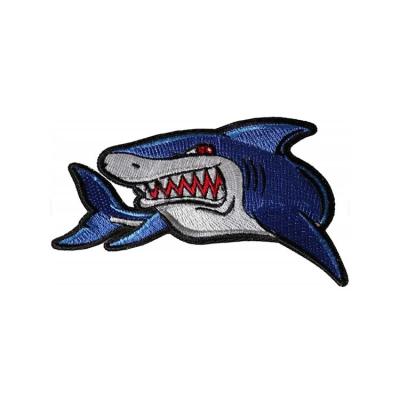 中国 Animal Shark Embroidered Iron On Patches With Glue Heat Press Backing 販売のため