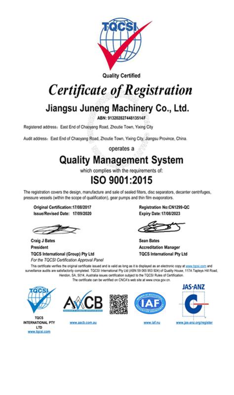 ISO 9001 - JUNENG MACHINERY (CHINA) CO., LTD.