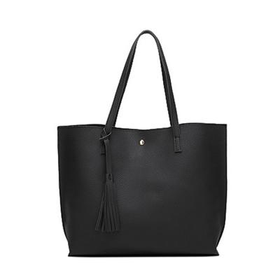 China Nylon Womens Black Tote Handbag , 360mm X 300mm Leather Shoulder Tote Bag for sale