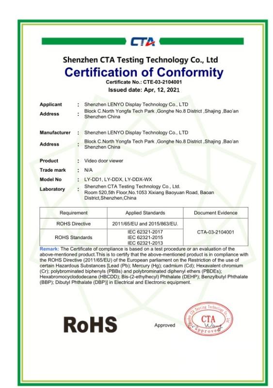RoHS - Shenzhen Lenyo Display Technology Co., Ltd.