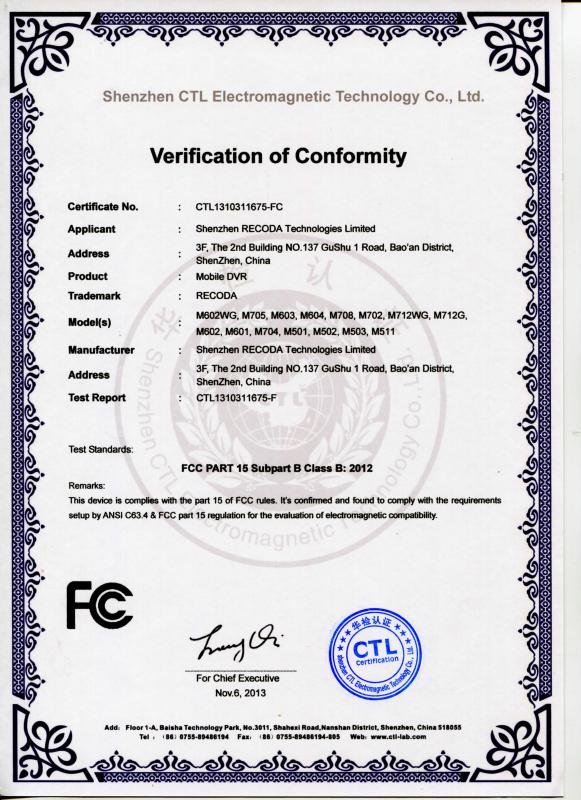 FCC - Shenzhen Recoda technologies Limited