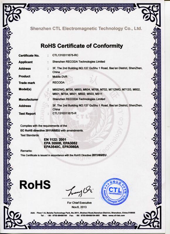 ROHS - Shenzhen Recoda technologies Limited