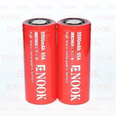 China Bestseller Enook 26650 Li-ion-Zelle 5500mAh 65A Hochentladung 3,7V wiederaufladbare Batterie flache Oberbatterie zu verkaufen