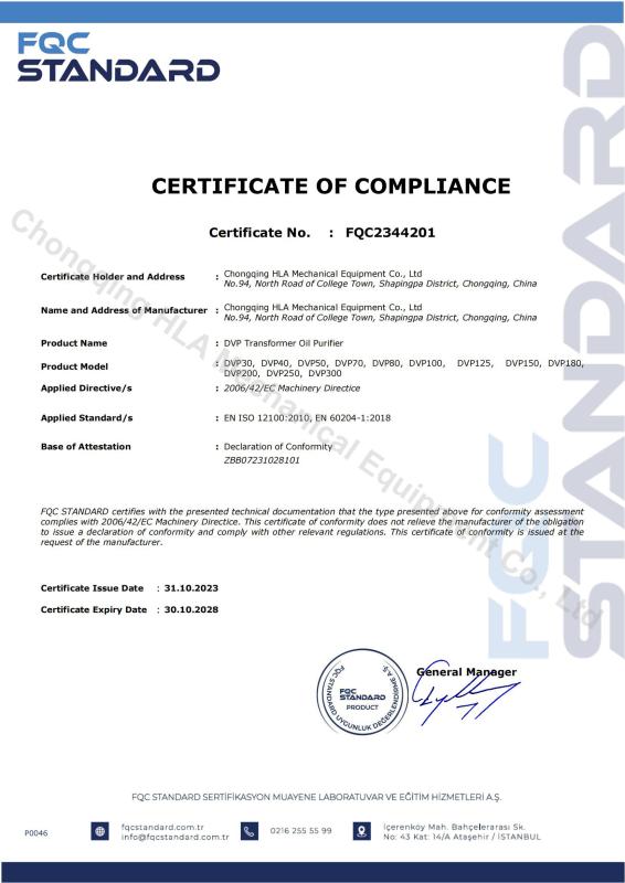 CE certification - Chongqing HLA Mechanical Equipment Co., Ltd.