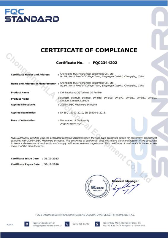 CE certification - Chongqing HLA Mechanical Equipment Co., Ltd.