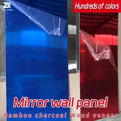 China Hotel Light Luxury PET Decorative Bamboo Charcoal Wood Veneer Mirror Wall Panel for sale