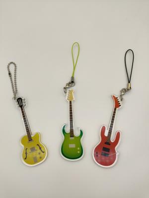 China Promotions Acrylic Sheet Keychain , Inkjet Printing Personalized Guitar Keychain for sale