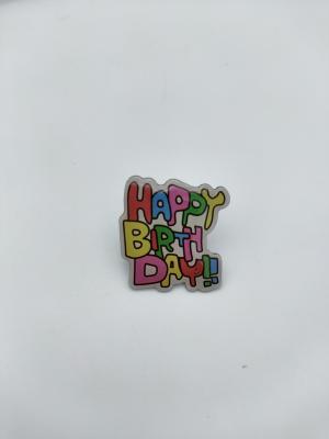 China Happy Birthday Metal Brooch Pin 3D Design Colour Filling Hard  Enamel for sale