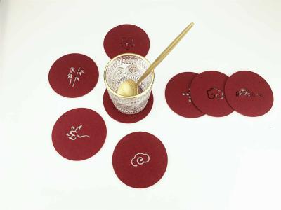 China Chinese Element Wine Red Felt Coasters For Housewarming Accept Custom Size for sale