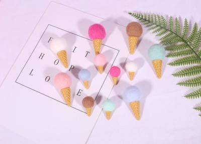 China 6.5 Cm Cute Pattern Wool Felt Balls Round Ice Cream Cone For Photo Prop for sale