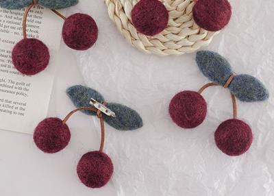China Handmade Wool Felt Balls Red Cherry Pattern Length 7 Cm EN71 Certificate for sale