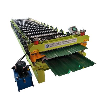 China PLC Controlled Automatic Trapezoid Corrugated Metal Roof Ibr Sheet Roll Forming Machine Metal Roofing Sheet Design for sale