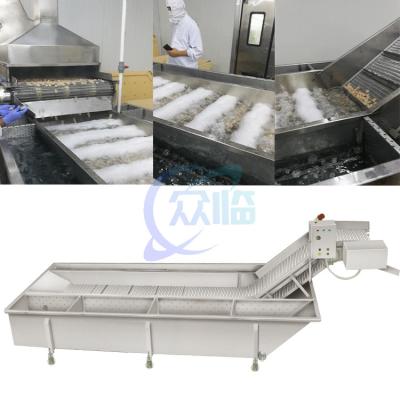 Chine ligne de production de crevettes à la vapeur de sushi, machine de refroidissement à l'eau de crevettes blanchies, machine de refroidissement de crevettes cuites à vendre
