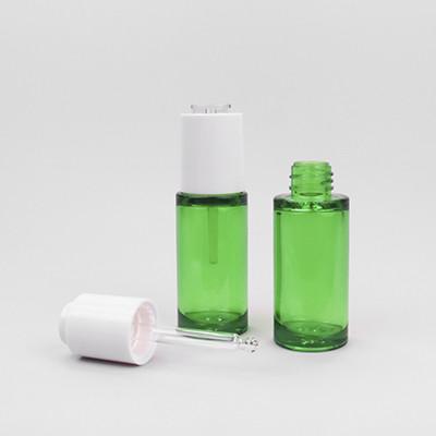 China Botellas transparentes verdes de gotero para cosméticos para aceites esenciales de 30 ml en venta