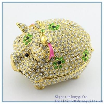 China Crystal Swine Pig Jewelry Holder Kitchen Decor online Pig Crystals Jewelry Trinket Box for sale