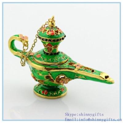 China Gold Genie Lamp Bejeweled Collectible Trinket Jewelry Box free shipping SCJ 640-3 for sale