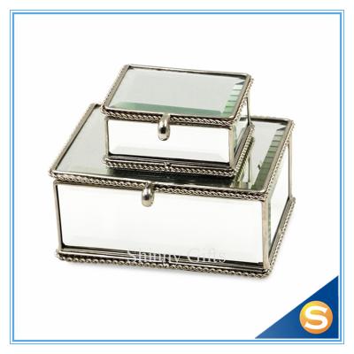 China Vintage Glass gift box for jewerly Trinket Box Brass Glass Dried Flower Box Mirror Bottom for sale