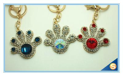 China Rhinestone palmation Hand Shape Pendant key chain Custom Jewelry metal Key Chain for sale