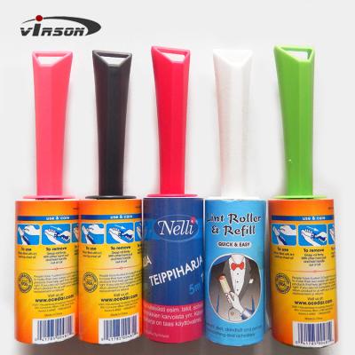 China Colorful Handle Disposable Sticky Plastic Lint Roller For Cleaning Clothes Cleaning Pets Hair Cleaning Carpet for sale