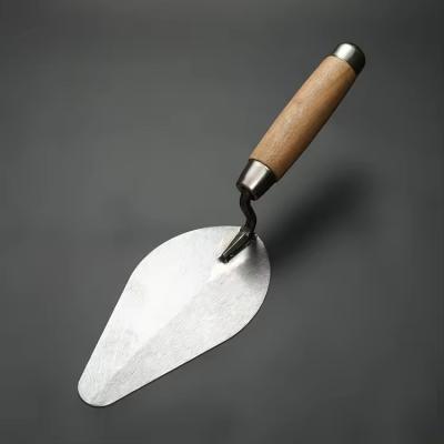 China Wooden Handle Round High Carbon Hardened Tempered Steel Masonry Bricklaying Trowel With Cap End for sale