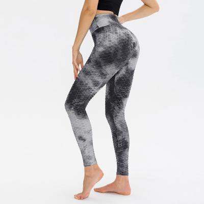 China Fold Tie Dye High Waisted Tight Quick Dry Yoga Pants Length 86 - 94cm for sale