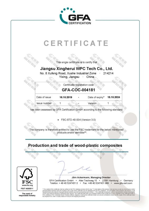 FSC - Jiangsu Xingherui WPC Tech Co., Ltd.